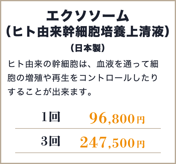 エクソソーム
（ヒト由来幹細胞培養上清液）（日本製）